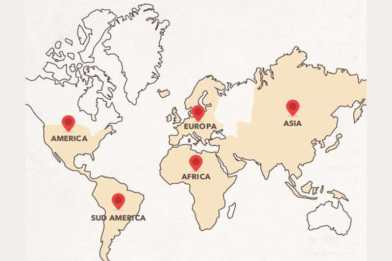La consulenza di MisterPasta® in tutto il mondo! 5 continenti... la stessa qualità! Planisfero 5 continenti Europa, Asia, Oceania, Africa, America: consulenza di MisterPasta® in tutto il mondo!